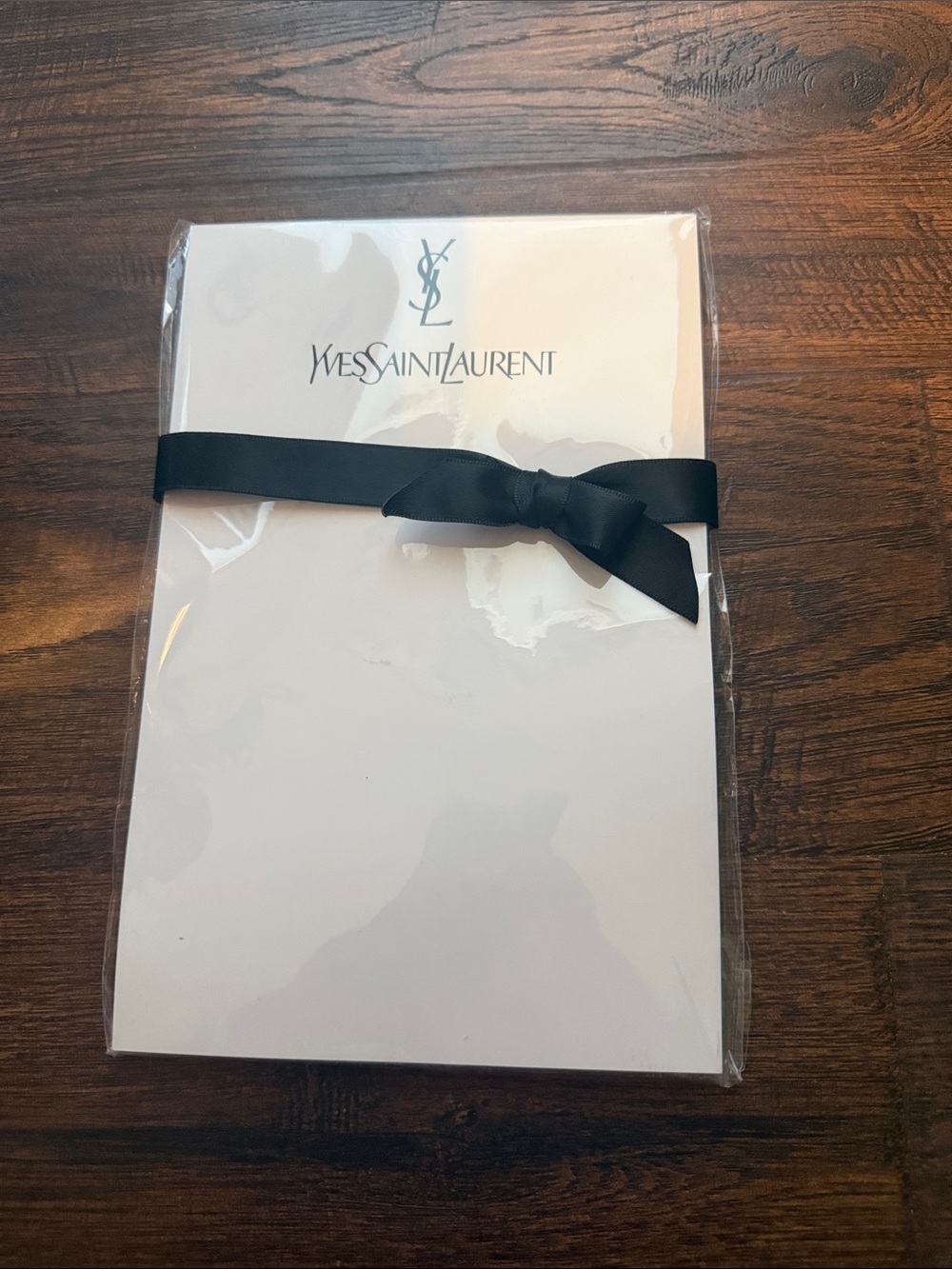 Yves Saint Laurent White Stationary/Notepad with Black Bow